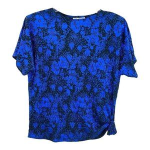 Vintage Jeri Marque Top Sz M Party Knit Foil Crinkle Slinky Side Tie Blue Black